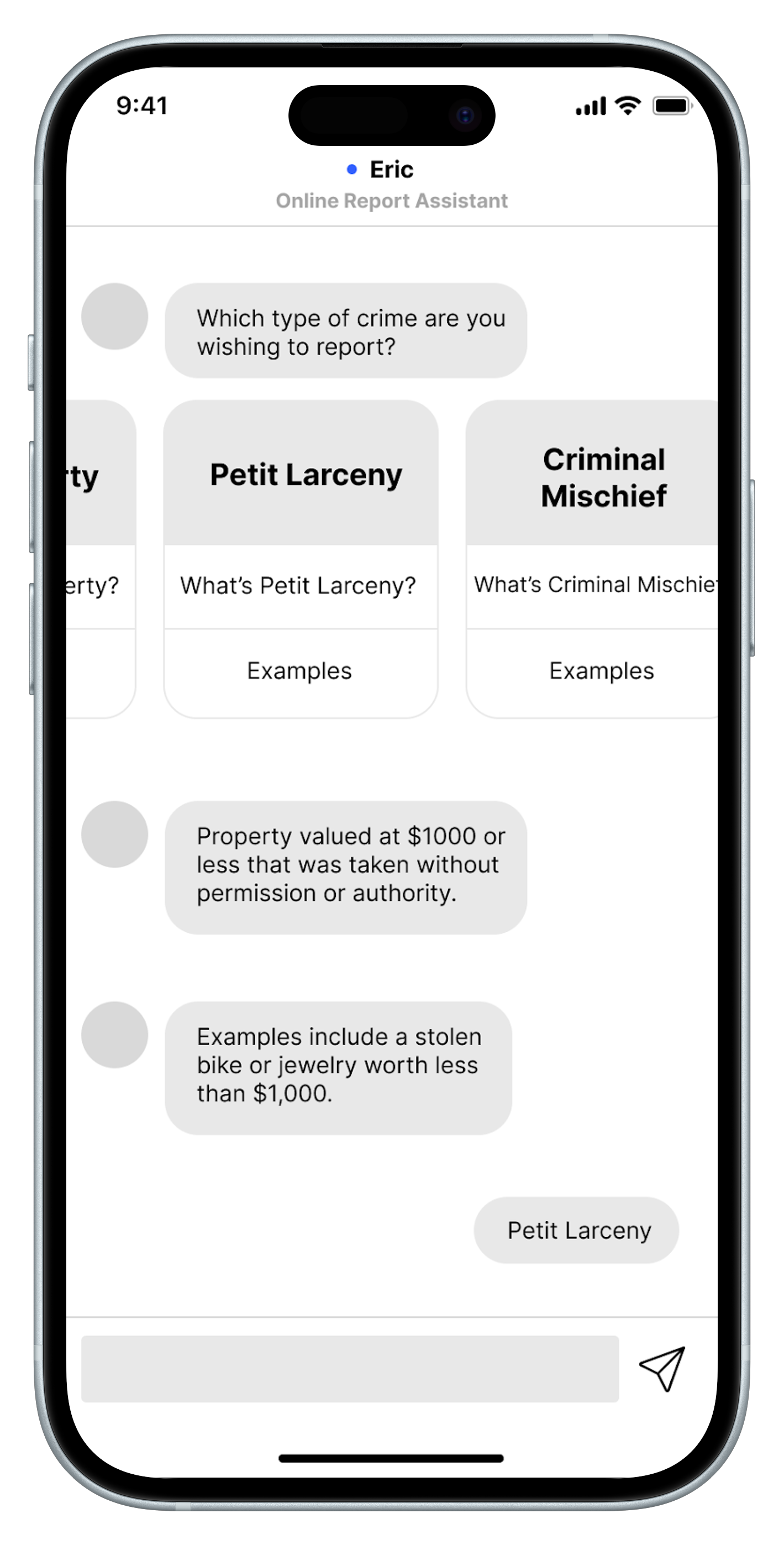 Crime selection screen